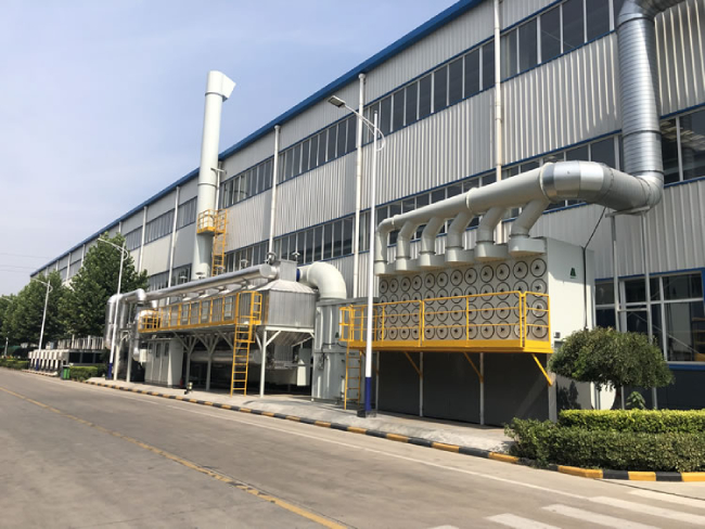 脈衝濾筒除塵係統+篩旋（xuán）塔+活性炭吸附係統